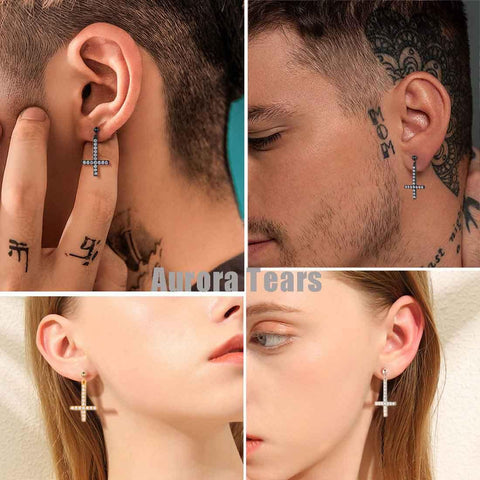 VellaFashion Silver 1 Pair Pair Cross Earrings For Boys, Earring for Men,  Earring for Girls, Studs for Men, Cross Earrings